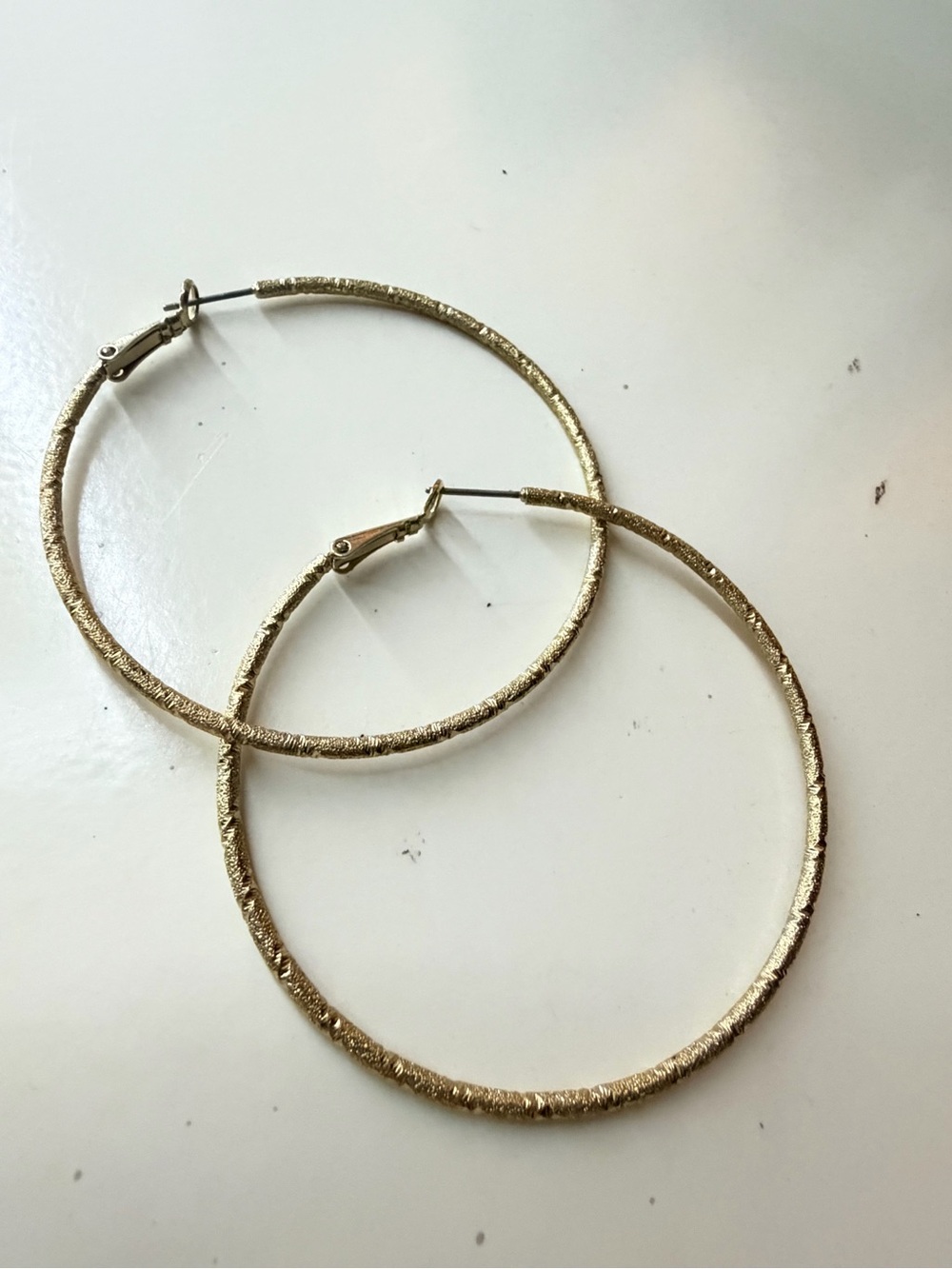 Gold Textured Large Hoop Earrings - Women Jewelry